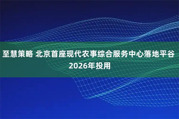 至慧策略 北京首座现代农事综合服务中心落地平谷 2026年投用